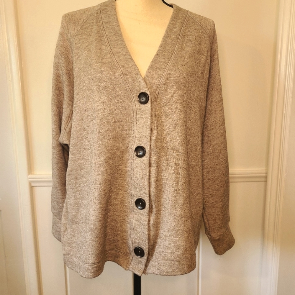 Final Touch Women's Cardigan Sweater Button Up Size Small V Neck Beige Tan